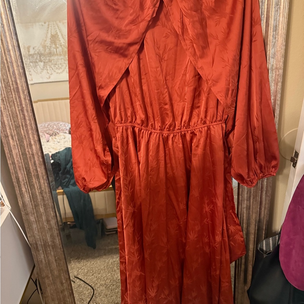 Elegant burnt orange Satin Dress - Picture 2 of 5